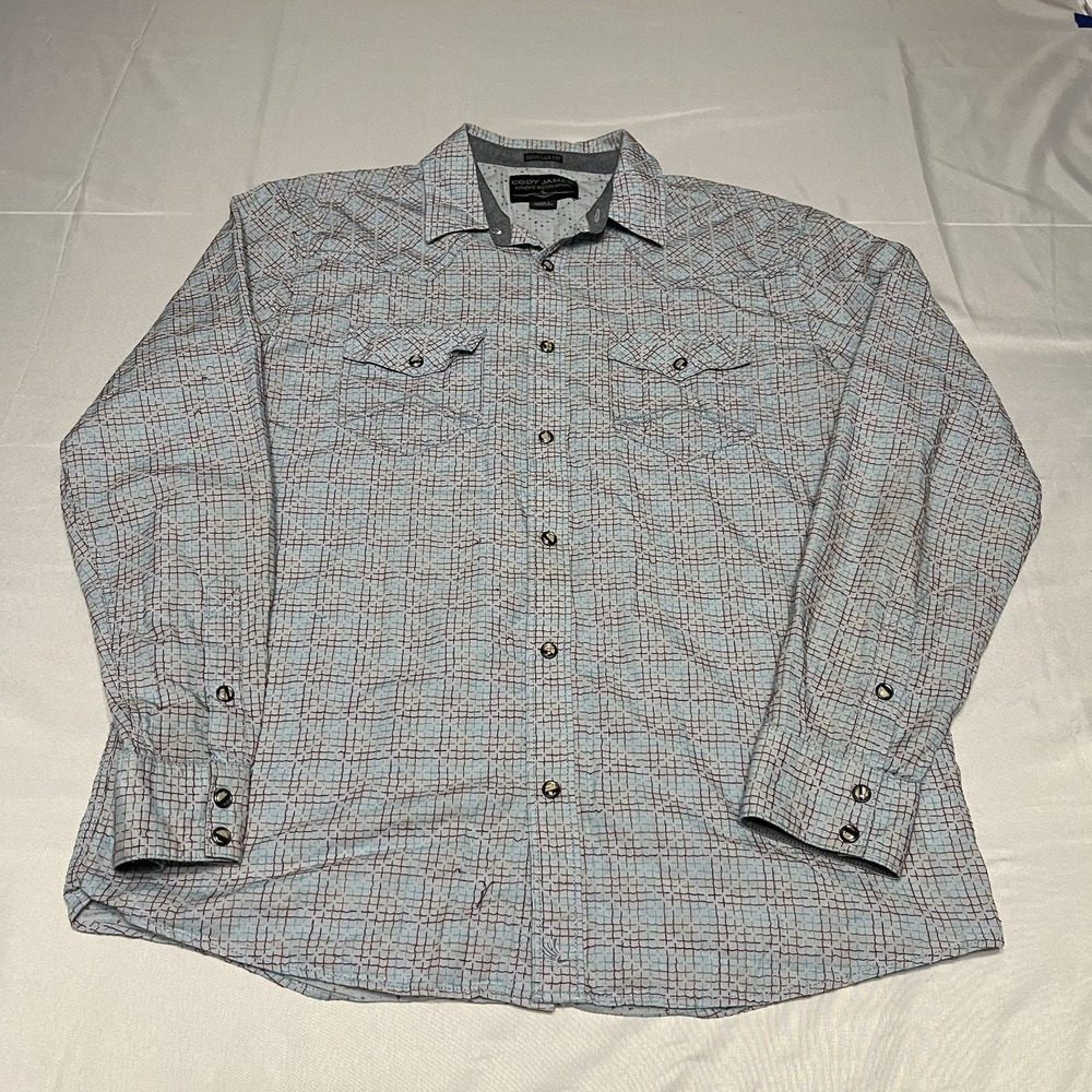 Cody James Shirt Mens Large Pearl Snap Blue Cowboy Western Classic
